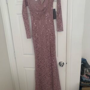 Elegant Mauve Lace Evening Gown